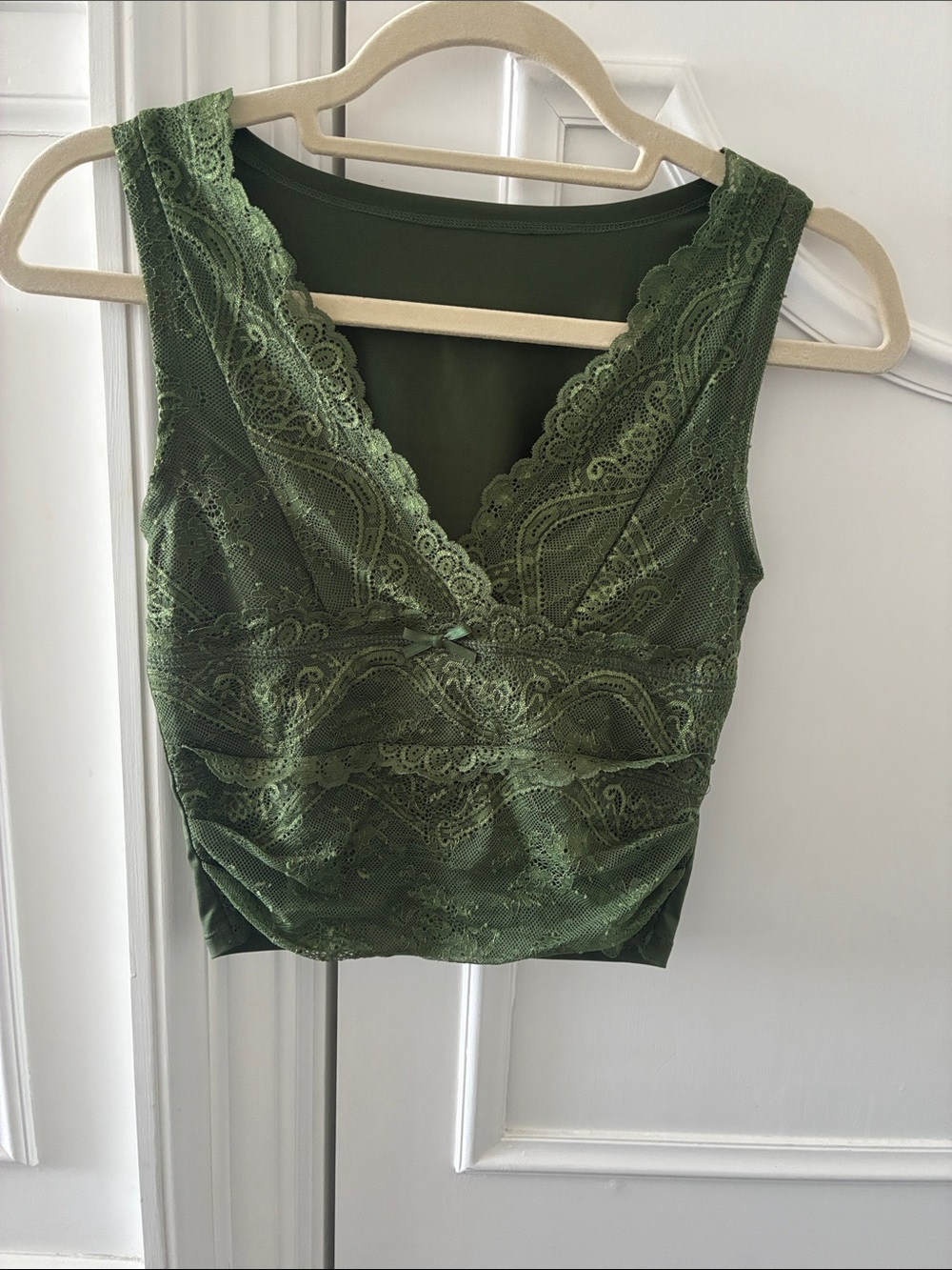 Cider Olive Green Lace V-Neck Tank Top
